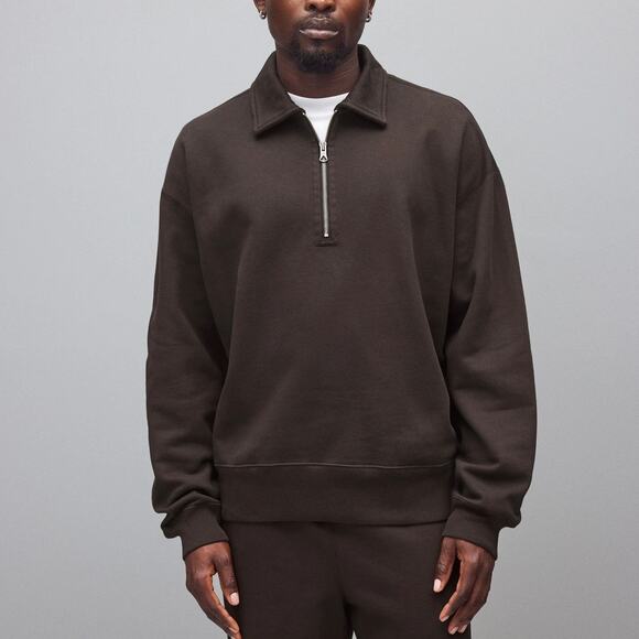 Reigning Champ Brushed Fleece Relaxed Half Zip Coffee Sweatshirt XL NEW Pullover